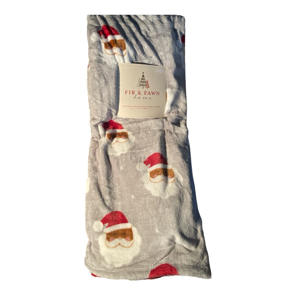African American Santa Claus Throw Blanket 60x70 Plush Velvet Holiday Decor